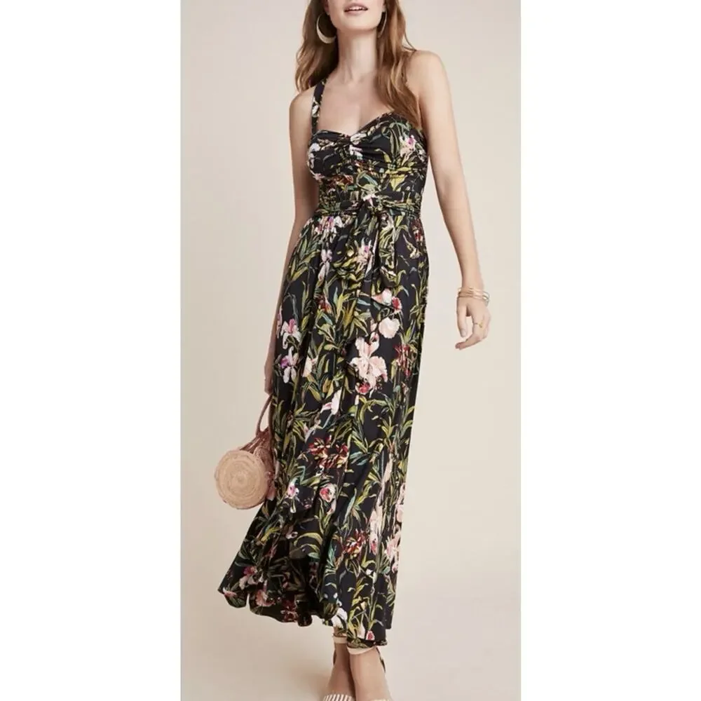 Maeve Anthropologie Gabriela Ruffled Wrap Maxi Dress Floral Print Dress Small - Picture 1 of 16